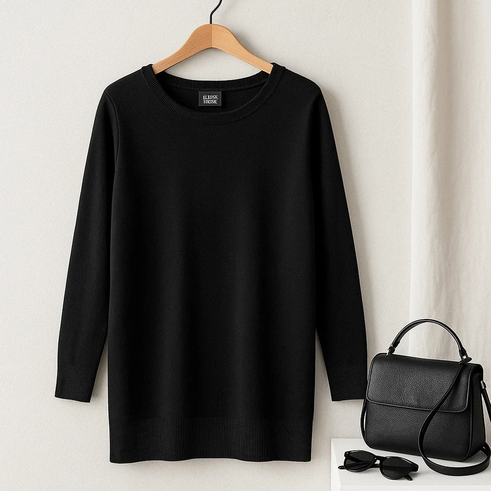 Eileen Fisher 100% Merino Wool Black Tunic Sweater | Women's M | Italian Yarn